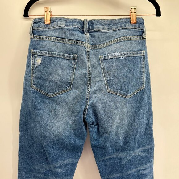 Arizona Boyfriend Mid-Rise Distressed Gold Sequins Cropped Capri Jeans Size 3 - Picture 4 of 6